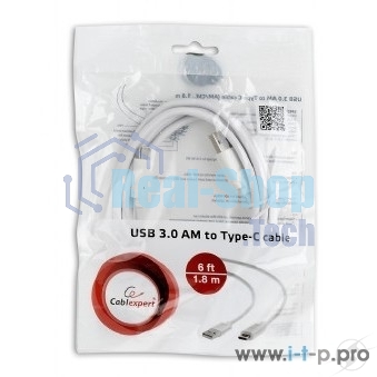 Кабель USB Cablexpert CCP-USB3-AMCM-6-W, USB3.0 AM/USB Type-C, 1.8м, белый, пакет