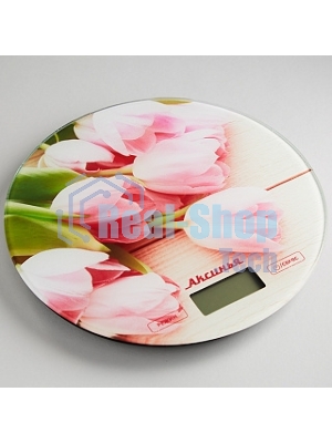 Весы кухонные электронные АКСИНЬЯ КС-6503 Розовые тюльпаны: 5 кг, стекло (24)