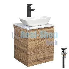 Тумба Bau Dream Blackwood 50 с дверцей, раковина BAU Spectrum mini 47х24 смеситель для раковины высокий Hotel Black, черный, выпуск клик клак, черный