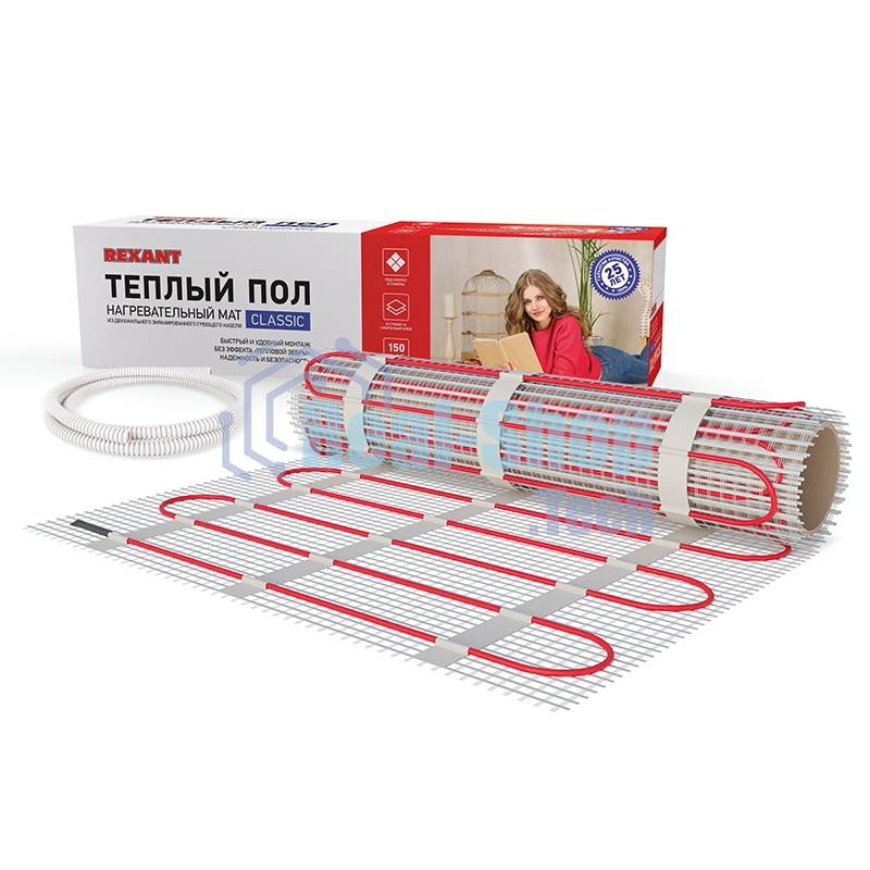 Теплый пол (нагревательный мат) Rexant Classic RNX -6,0-900 (площадь 6,0 м2 (0,5 х 12,0 м)), 900 Вт, двухжильный с экраном