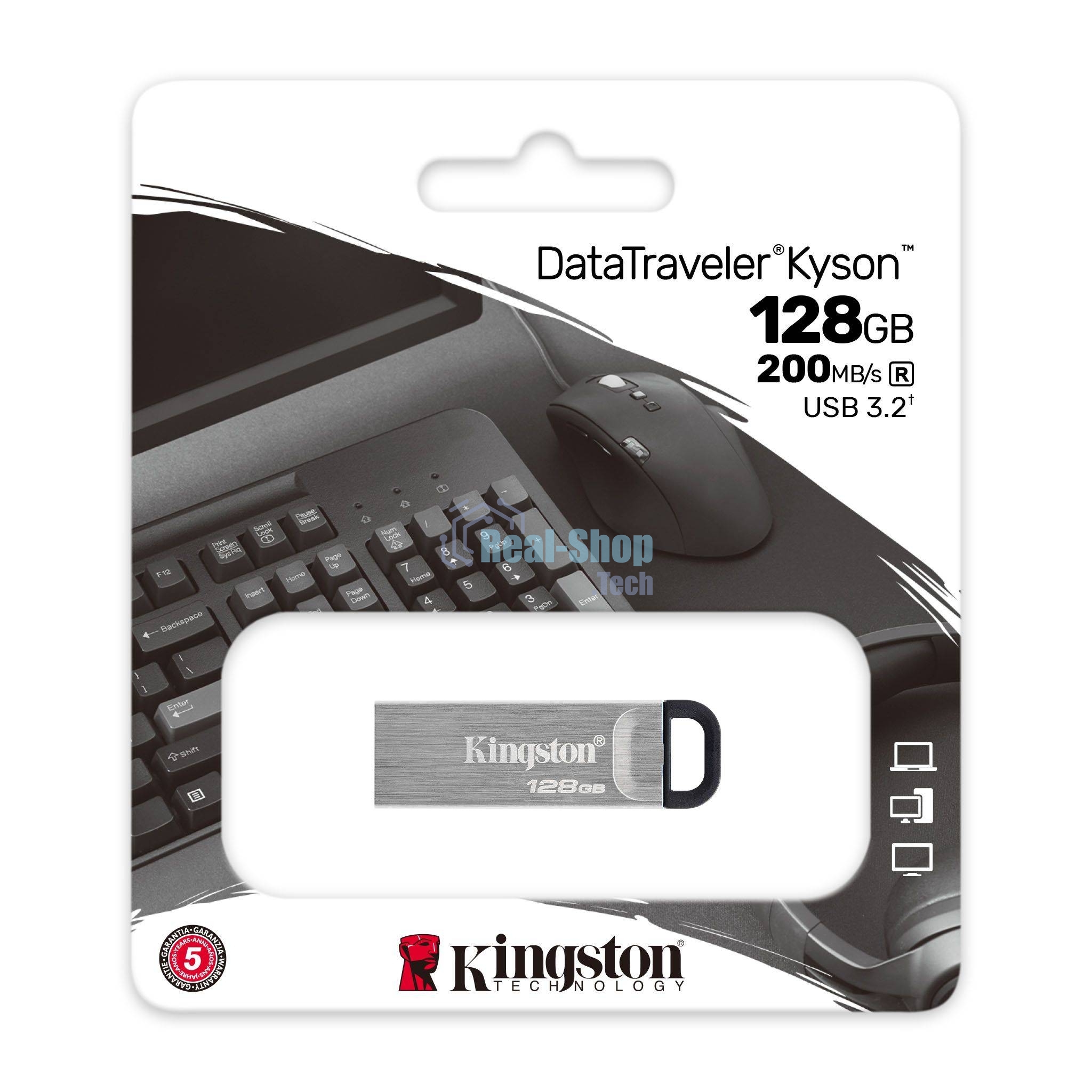 Флешка USB Kingston 128 Gb DataTraveler KYSON DTKN/128 Gb, (USB 3.2, 200 МБ/с при чтении, 60 МБ/с при записи)