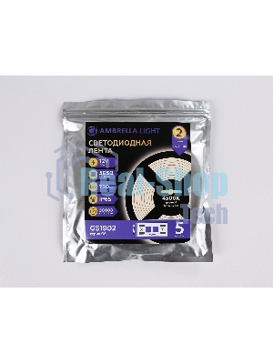 Светодиодная лента Ambrella light GS1902 5050 30Led/ 7.2W m/ 12V IP65 4500K/ 5000*10*2.87mm (2 конт.)