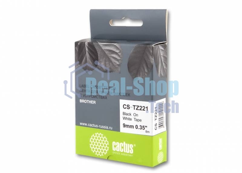 Картридж ленточный Cactus CS-TZ221 9 мм, 8 м, черный шрифт, белый фон, для BROTHER 1010/1280/1280VP/2700VP