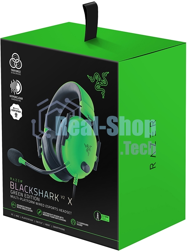 Гарнитура Razer Blackshark V2 X зеленый, проводная, 3.5 мм