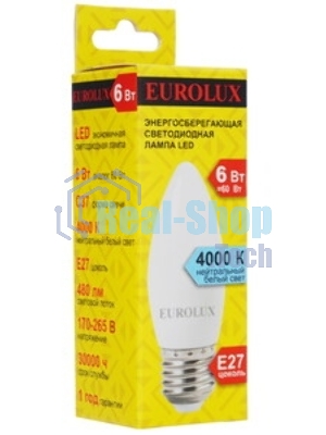 Лампа светодиодная EUROLUX LL-E-C37-6W-230-4K-E27 свеча