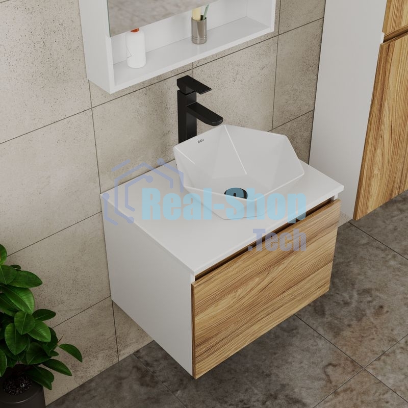 Комплект для ванной, 4 предмета (тумба Bau Dream 60 + раковина на столешницу BAU 40х40, белая + смеситель Hotel Black, выпуск клик-клак, черный)