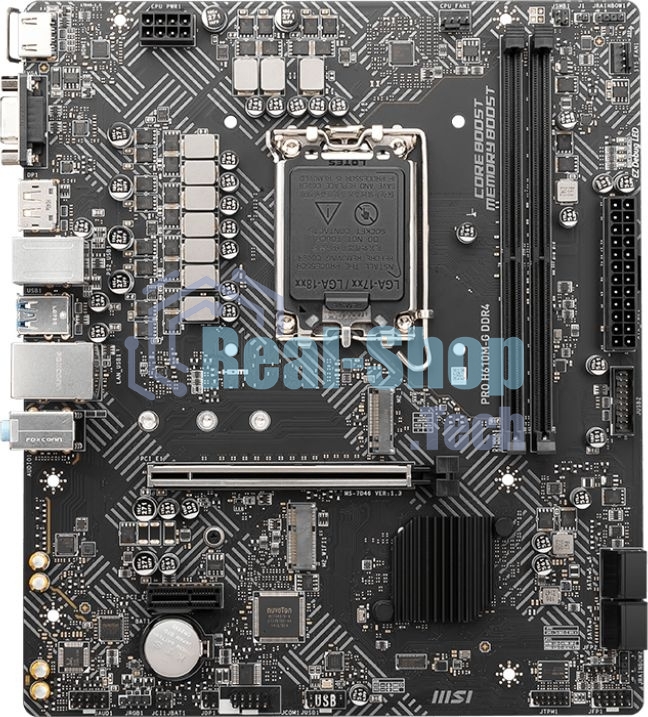 Материнская плата MSI PRO H610M-G, LGA 1700, Intel H610, 2xDDR5, 4xSATA, 1xM.2, 1xPCIe 4.0 x16, 1xPCIe 3.0 x1, 1xHDMI, 1xDP, 1xVGA, 1xRJ45 1Gb, 2xUSB-A 3.2 Gen 1, 4xUSB-A 2.0, 3x3.5мм, 7.1, mATX