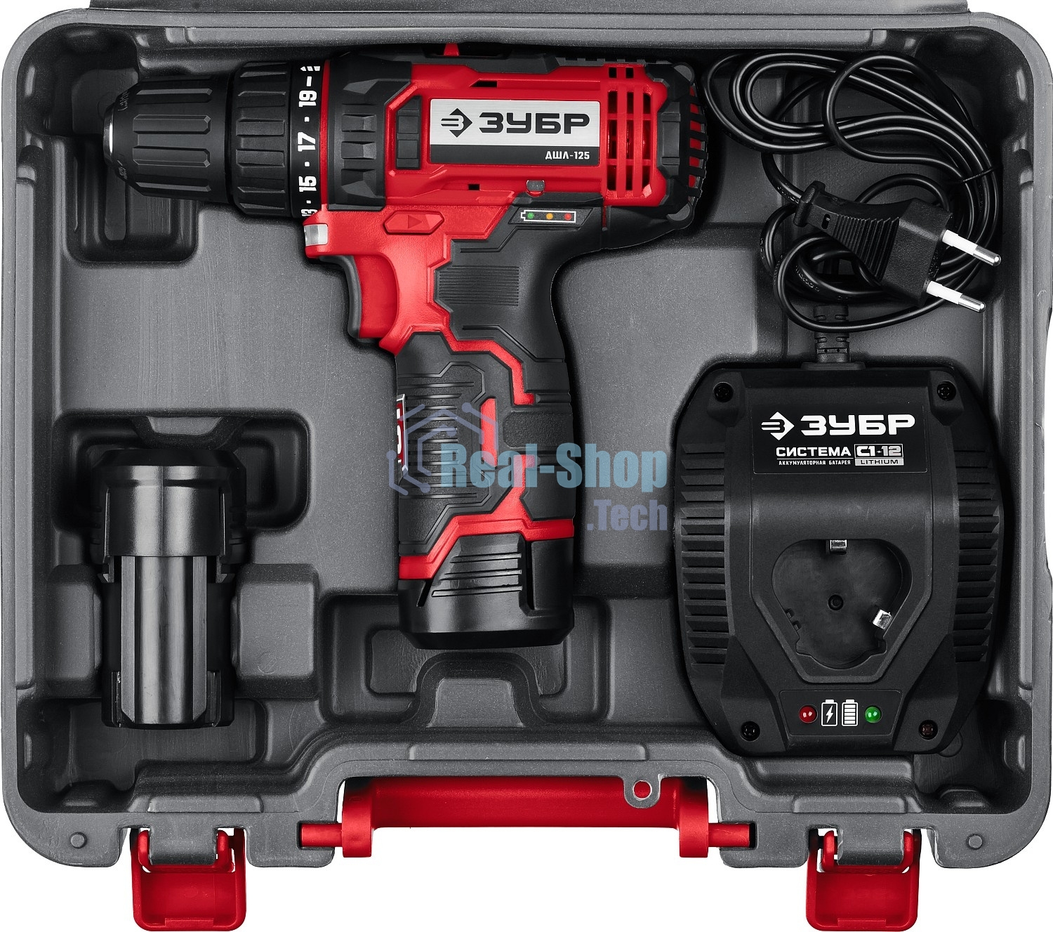 Дрель-шуруповерт аккумуляторная ЗУБР ДШЛ-125-22, Аккумуляторная, 12В, 2 АКБ, Кейс