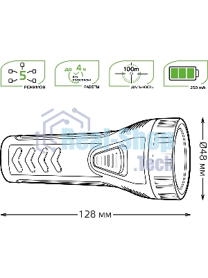Фонарь ручной модель Gauss GFL101 1W 50lm lead acid 250mAh LED 1/10/120