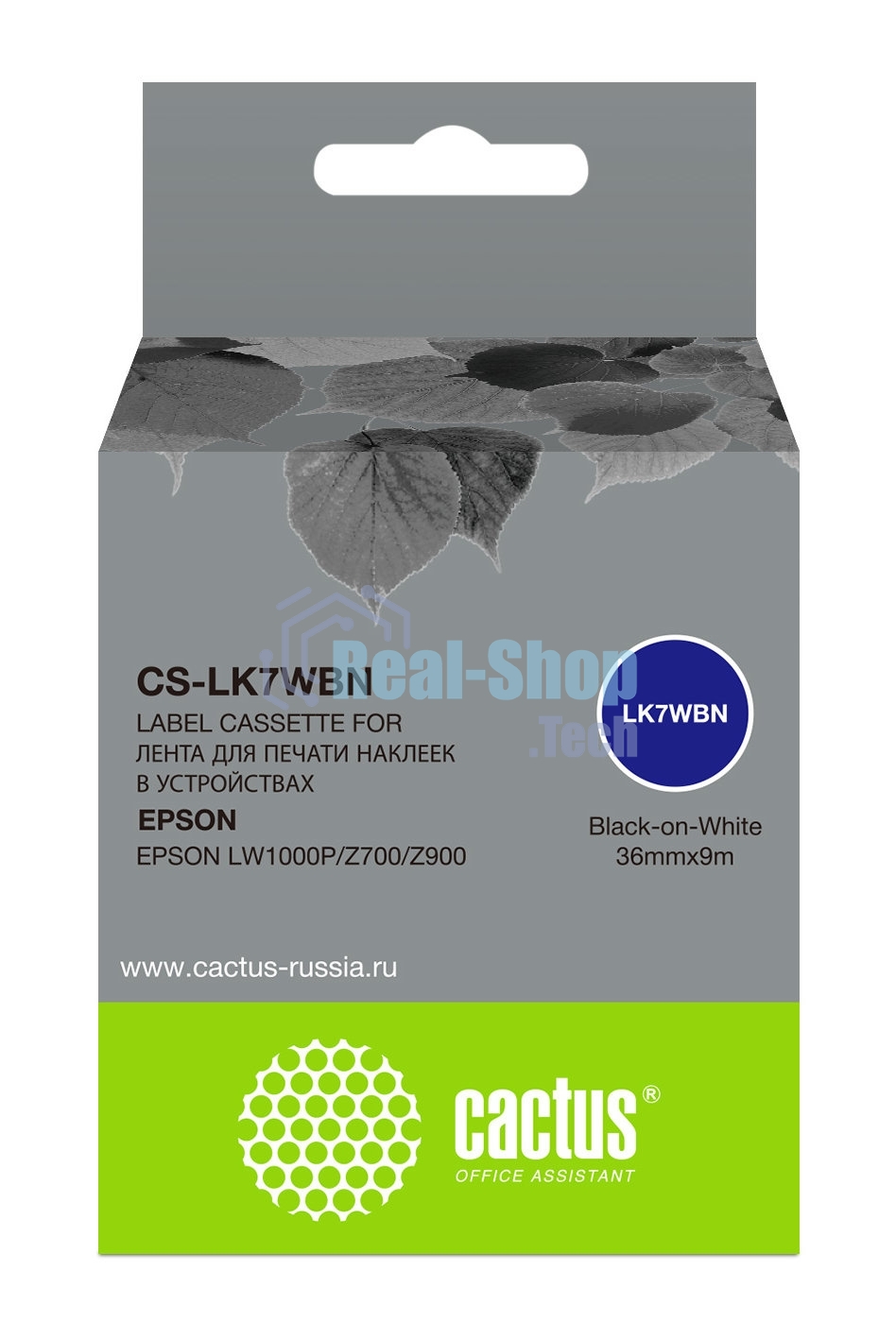 Картридж ленточный Cactus CS-LK7WBN черный шрифт, белый фон (36 мм, 9 м) для Epson LW1000P/Z700/Z900