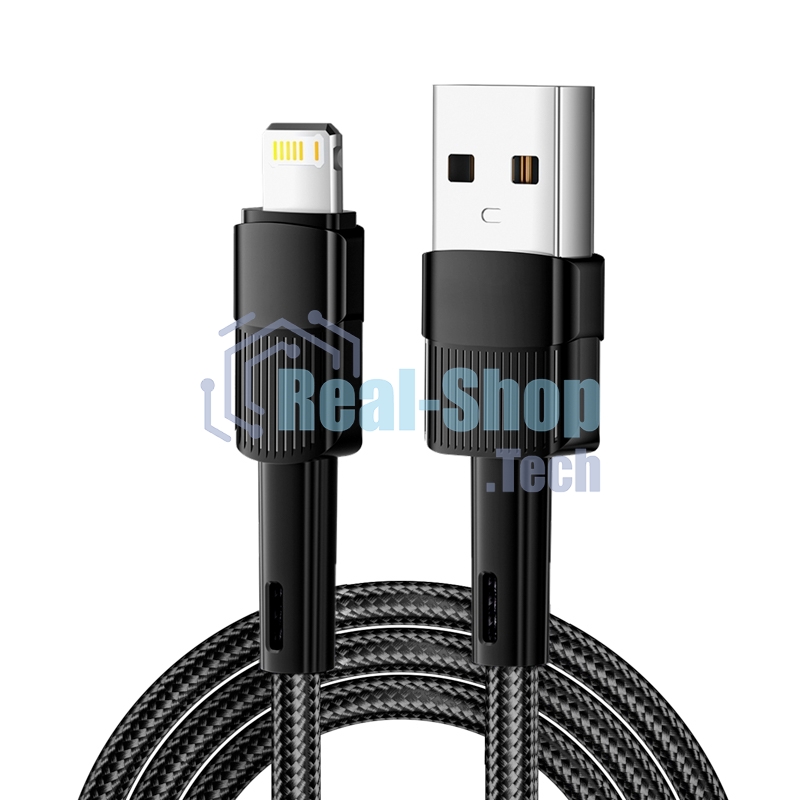 Кабель Rexant USB-A - Lightning для Apple, 2,4А, 1м, в черной нейлоновой оплетке