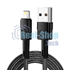 Кабель Rexant USB-A - Lightning для Apple, 2,4А, 1м, в черной нейлоновой оплетке