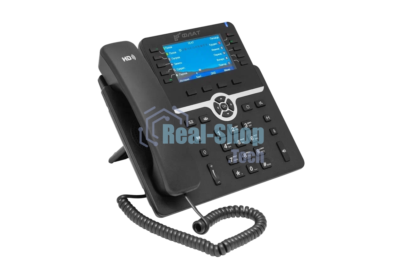 IP-телефон Flat-Phone B10: 20 SIP-аккаунтов, 2 порта 10/100/1000BASE-T (RJ-45), ЖК-дисплей, PoE, адаптер питания 220В, ТОРП