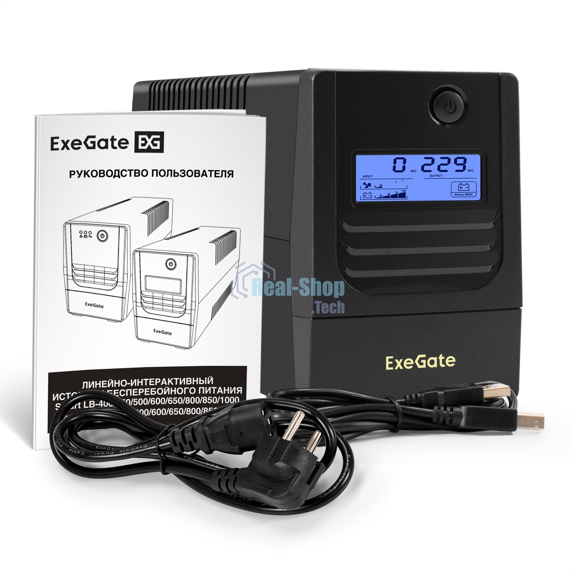 ИБП ExeGate Smart LB-800.LCD.AVR.4C13.USB (800VA/480W, LCD, AVR, 4*C13, USB, батарея 12V 9Ah, Black)