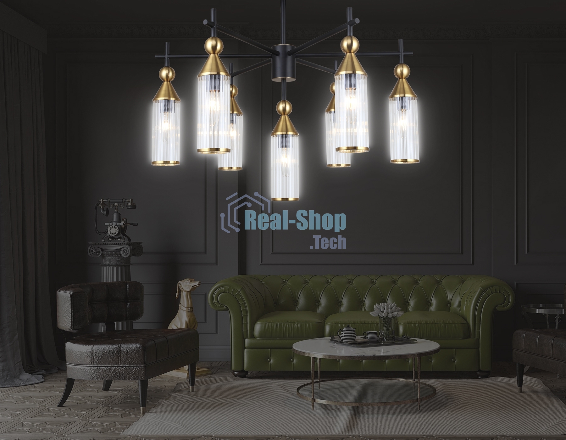 Люстра Ambrella light LH55257/7 BK/BS/CL черный/латунь/прозрачный E14*7 max 40W D640*520
