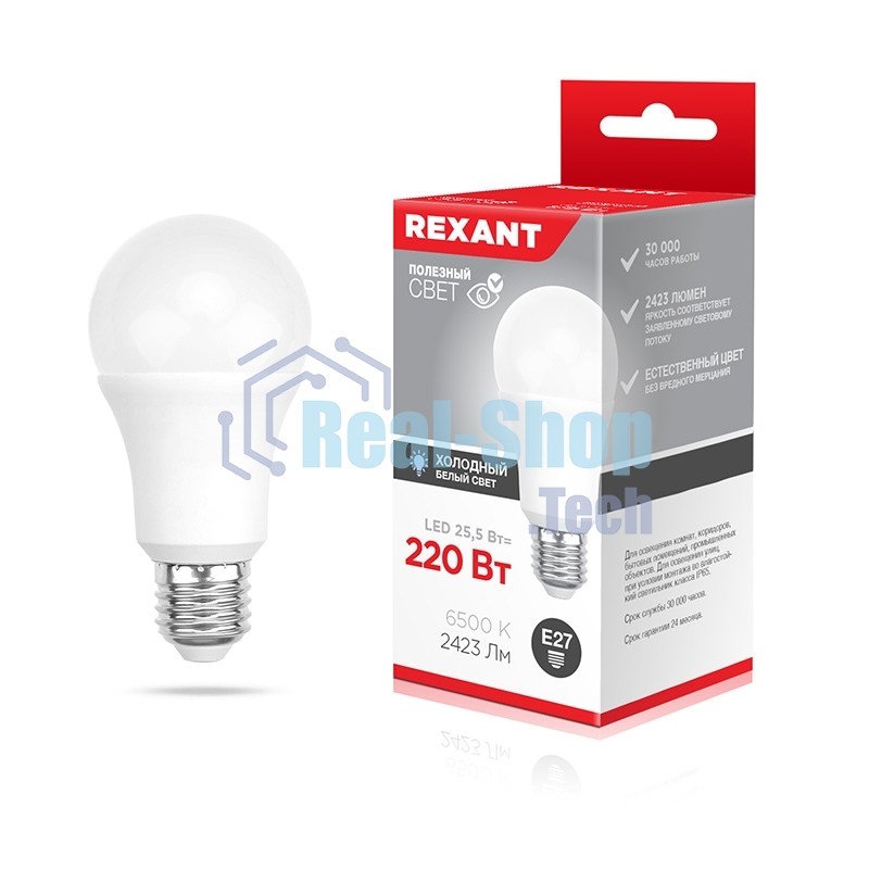Лампа светодиодная Rexant Груша A80 25,5 Вт E27 2423 Лм 6500 K холодный свет