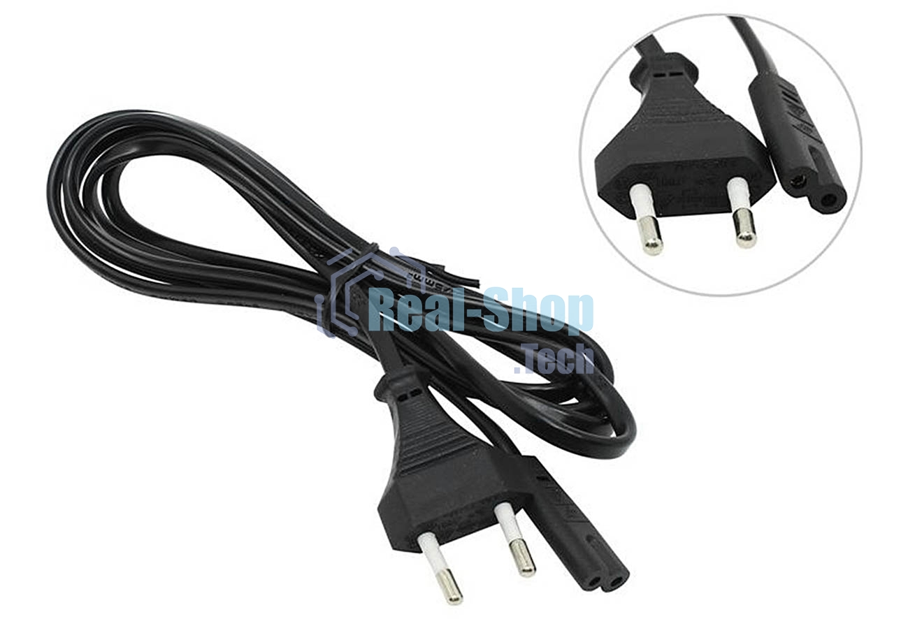 Кабель сетевой для блоков питания двухпиновый 1.2м (0,75mm) черный