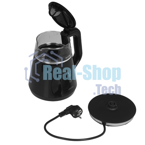 Чайник Centek CT-0019, 1100 Вт, стекло, черный и серебристый