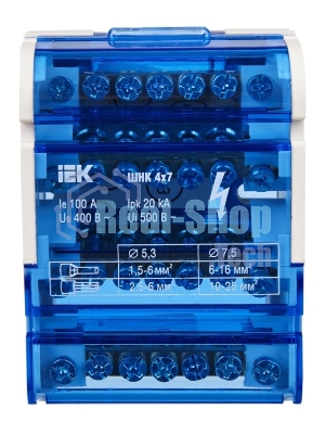 Шины на DIN-рейку в корпусе IEK YND10-4-07-100 (кросс-модуль) ШНК 4х7 3L+PEN IEK