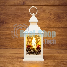 Декоративный фонарь со свечкой, белый корпус, размер 10.5х10.5х24 см, цвет ТЕПЛЫЙ БЕЛЫЙ