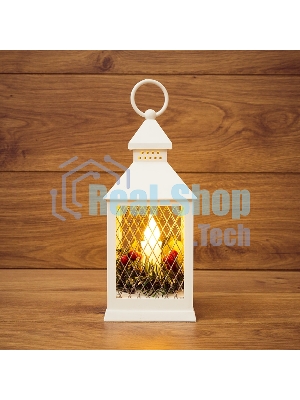Декоративный фонарь со свечкой, белый корпус, размер 10.5х10.5х24 см, цвет ТЕПЛЫЙ БЕЛЫЙ