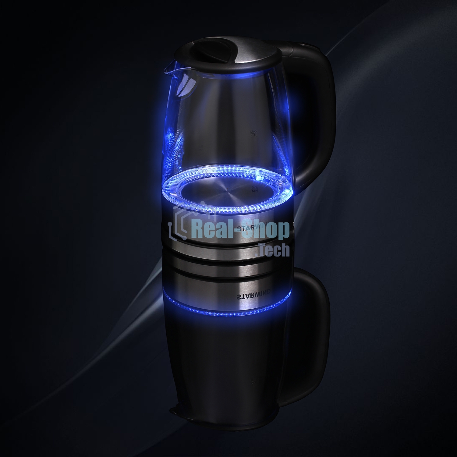 Чайник электрический Starwind SKG5210 1.7л. 2200Вт черный/серебристый (корпус: стекло)