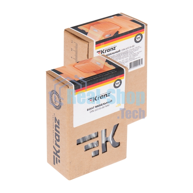 Болт мебельный Kranz DIN 603, 8х80, упаковка поставщика (20 кг./620 шт.)