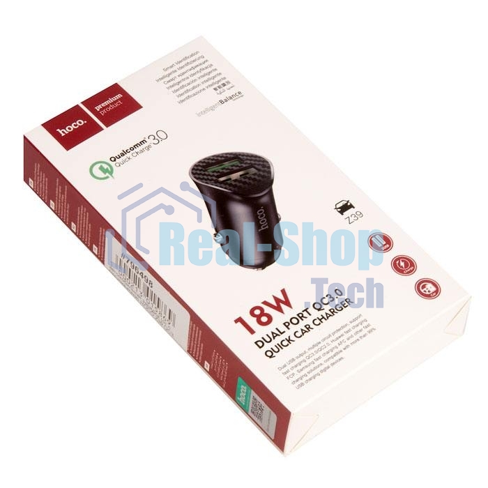 Авто ЗУ/QC 3.0/2 USB/HOCO HC-35027 Z39/Выход: 5V_9V_12V, 18W/черный
