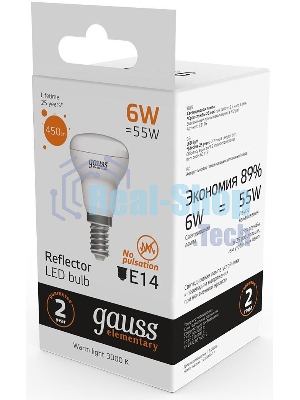 Лампа светодиодная Gauss Elementary 63116 6Вт цок.: E14 рефлек. 220B 3000K св. свеч. бел. теп. (упак.: 10 шт)