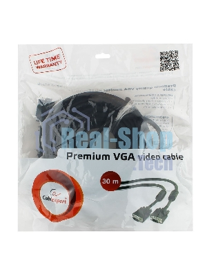 Кабель Gembird/Cablexpert VGA Premium, 15M/15M, 30м, черный, тройной экран, феррит.кольца