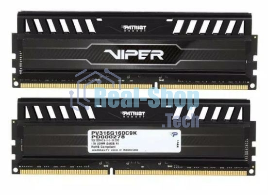 Оперативная память Patriot Viper 3, DDR3, 16GB (2x8 GB), 1600 MHz, CL9, DIMM, радиатор, черный
