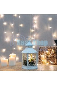 Декоративный фонарь со свечкой, белый корпус, размер 10.5х10.5х24 см, цвет ТЕПЛЫЙ БЕЛЫЙ