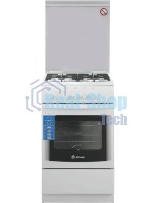 Плита Газовая De Luxe 506040.14г (кр) ЧР белый (стеклянная крышка) реш.чугун