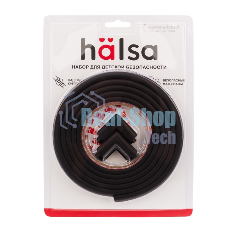 Набор: тонкая мягкая универсальная лента для крепления на острые края (NBR,14x4x2000 мм) + 4 мягкие насадки-протектора 