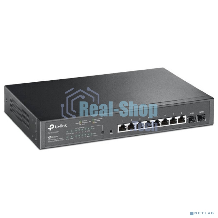 Коммутатор TP-Link JetStream 10-Port Gigabit Smart Switch with 8-Port PoE+, 8× Gigabit PoE+ Ports, 2× Gigabit SFP Slots, 802.3at/af, 150 W PoE Power, 1U 13-inch Rack-mountable Steel CaseIntegration with Omada SDN Controller, 802.1Q VLAN, STP/RSTP/MSTP, IGMP Snoopi