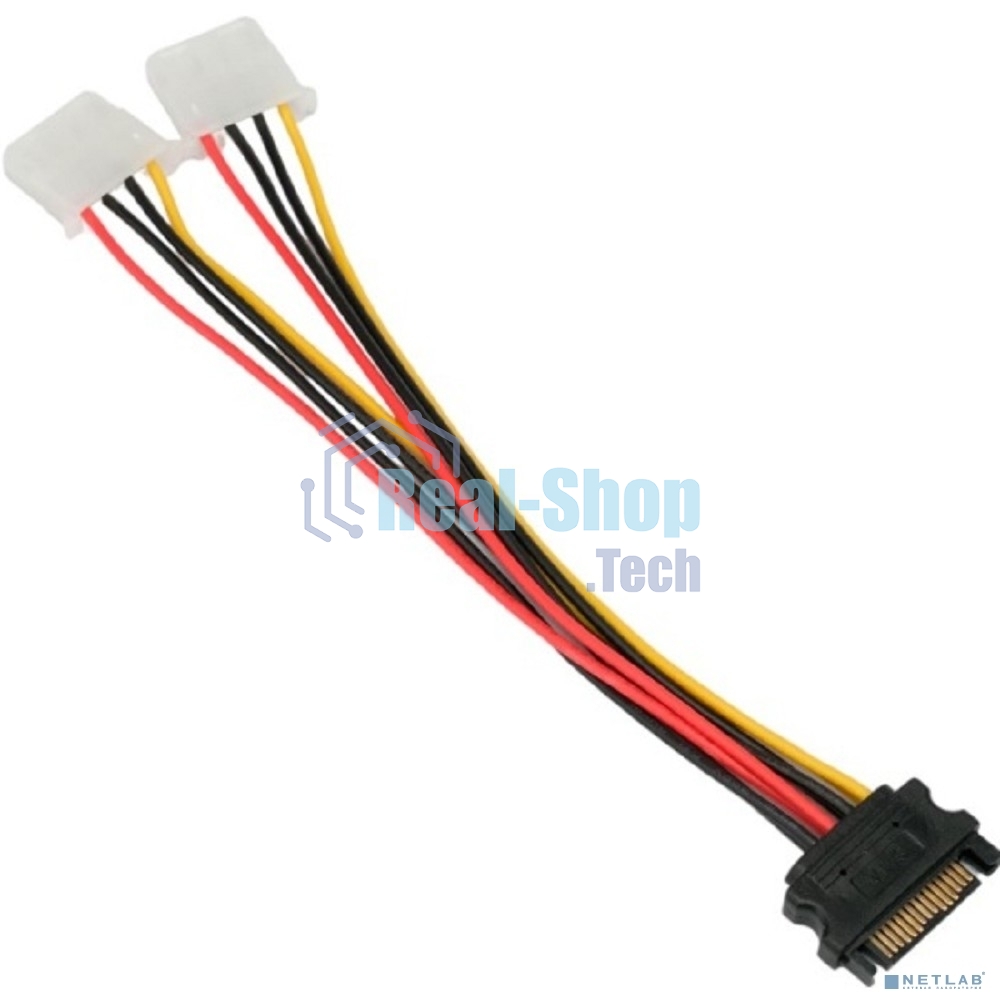 Кабель питания SATA Cablexpert CC-SATA-2MOLEX-20CM, Sata 15pin/2x Molex 4pin, 20 см, пакет