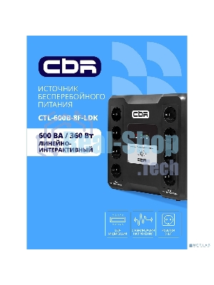 ИБП CBR CRYSTAL CTL-600 Line Interactive, 600 VA / 360 W 8 x EURO, 8 с резервированием и фильтрацией, Breaker (CTL-600B-8F-LDK)