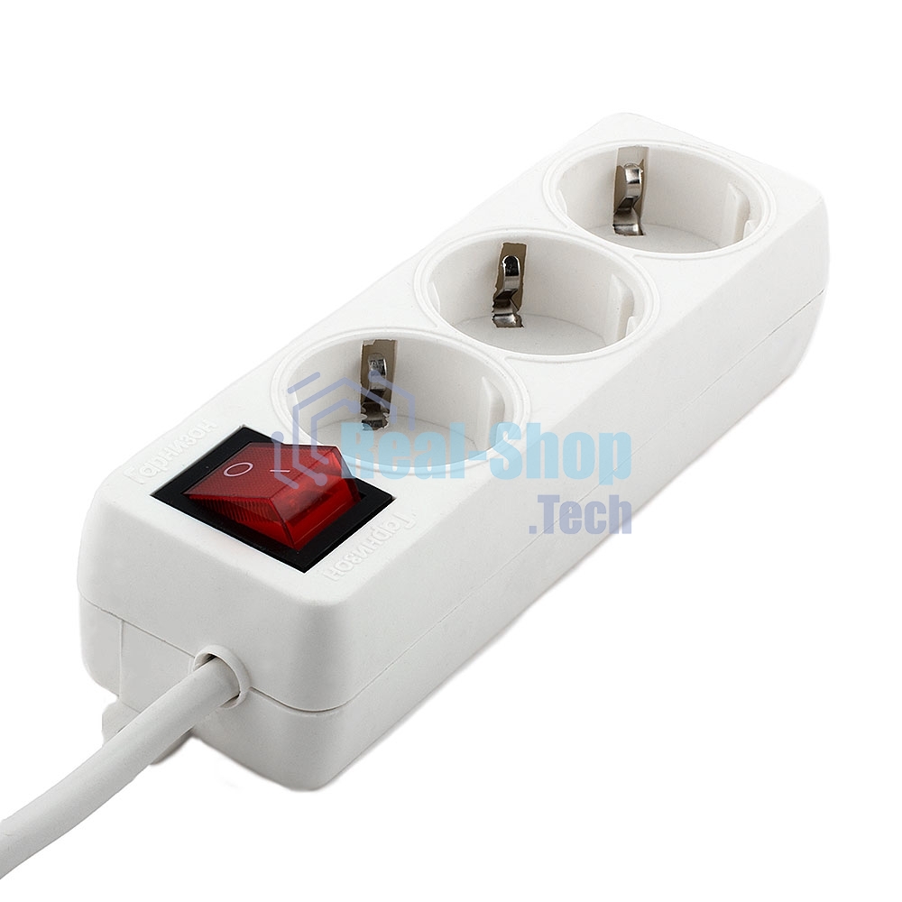 Сетевой фильтр Гарнизон ELB-G3-W-2, 3 евророзетки с выключателем и заземлением, допустимый ток 16А, длина 2 м.