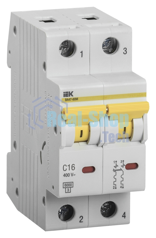 Выключатель автоматический двухполюсный ВА47-60M 2Р 16А 6кА С MVA31-2-016-C IEK