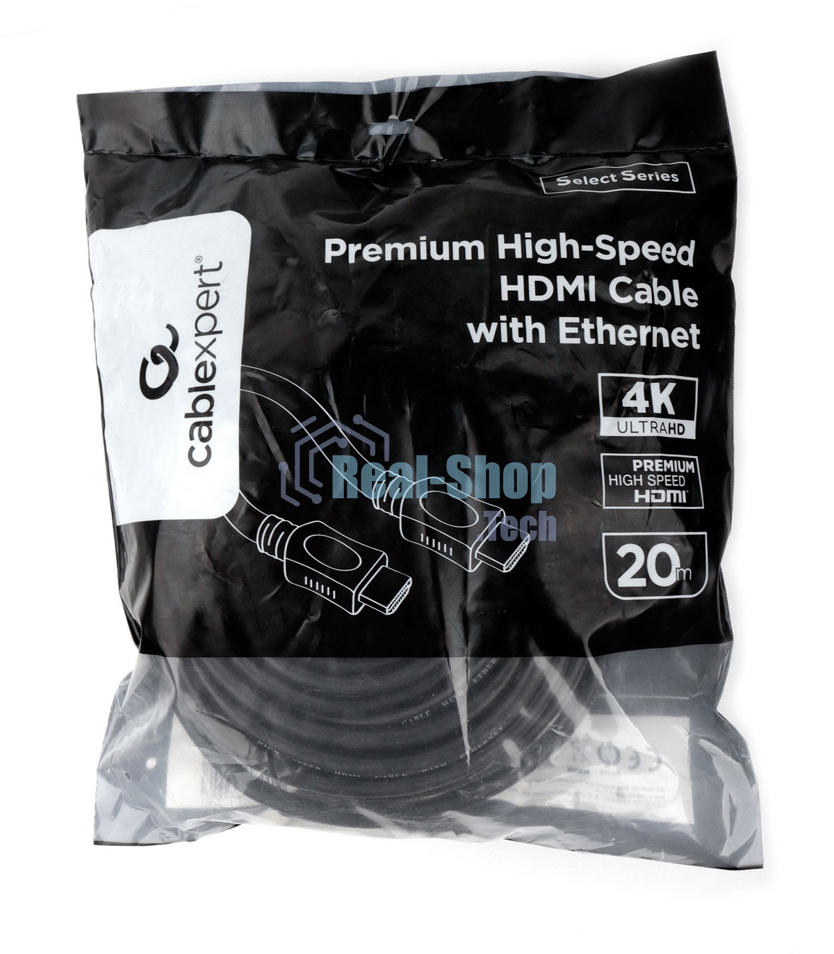 Кабель HDMI Cablexpert CC-HDMI4L-20M, 20м, v2.0, 19M/19M, серия Light, черный, позол.разъемы, экран, пакет