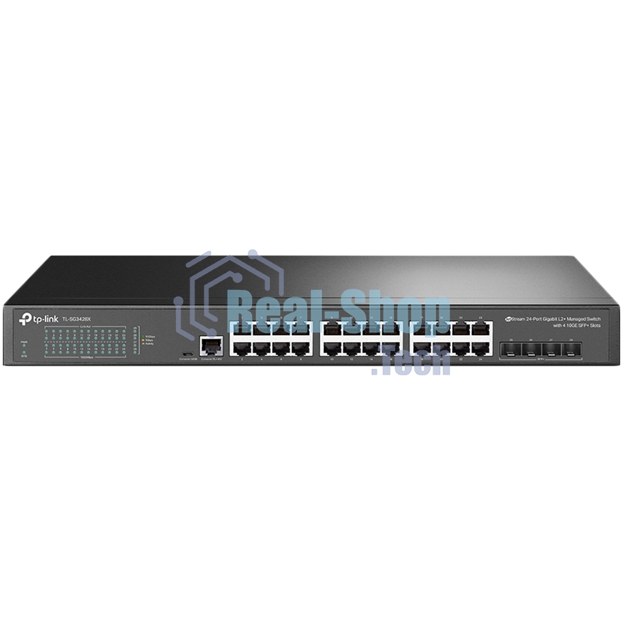Коммутатор TP-Link JetStream 24-port Gigabit L2/L2+ Managed Switch with 4 SFP slots, support SDN controller, abundant L2/L2+ features, 1U rack mountable, full managed via web UI/CLI/Console/SSH/Telnet/SNMP.
