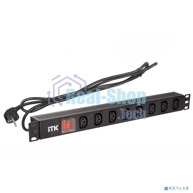 Блок ITK PH12-8C131 PDU 8 розеток C13 с LED выкл,1U, шнур 2м вилка нем.ст