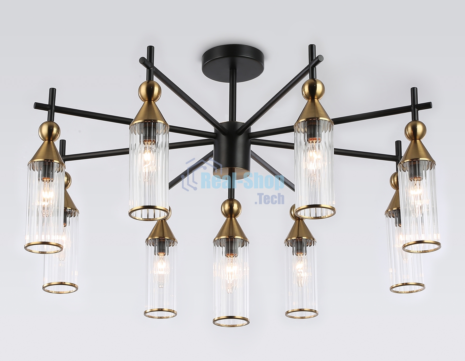 Люстра Ambrella light LH55258/9 BK/BS/CL черный/латунь/прозрачный E14*9 max 40W D770*530