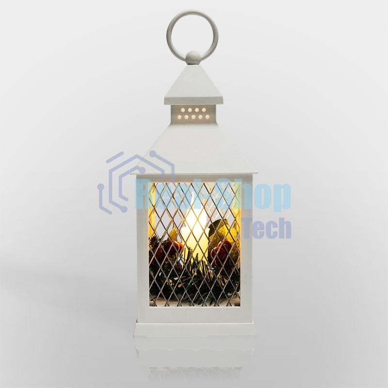 Декоративный фонарь со свечкой, белый корпус, размер 10.5х10.5х24 см, цвет ТЕПЛЫЙ БЕЛЫЙ