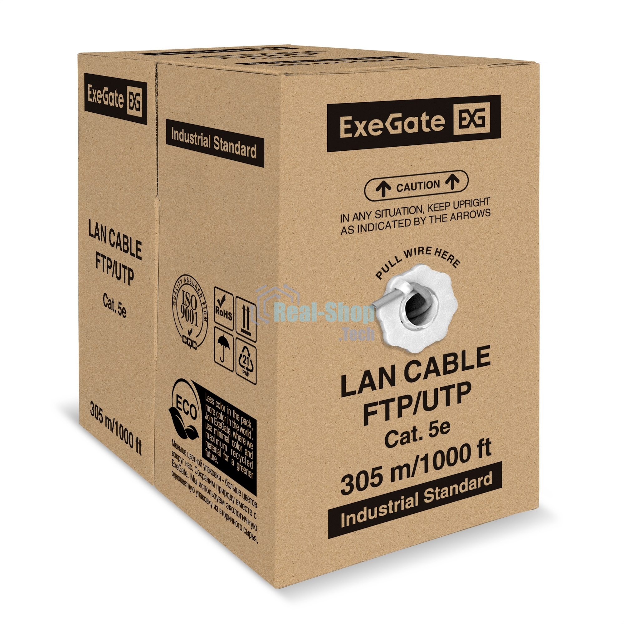 Кабель ExeGate FUTP4-C5e-CU-S24-IN-PVC-GY-305-FLUKE FTP 4 пары кат.5e медь, 0.52мм (24AWG), FLUKE® test pass, экран, 305м, серый, PVC