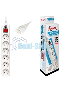 Сетевой фильтр BURO Сетевой фильтр, 6 розеток, 1.8 метра, (600SH-1.8-UPS-W), белый 992306