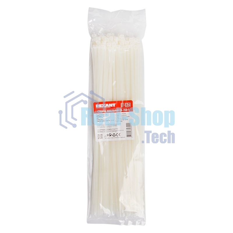 Хомут-стяжка кабельная нейлоновая Rexant 350 x4,8 мм, белая, упаковка 100 шт.