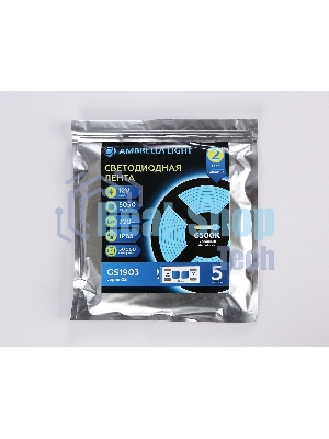 Светодиодная лента Ambrella light GS1903 5050 30Led/ 7.2W m/ 12V IP65 6500K/ 5000*10*2.87mm (2 конт.)