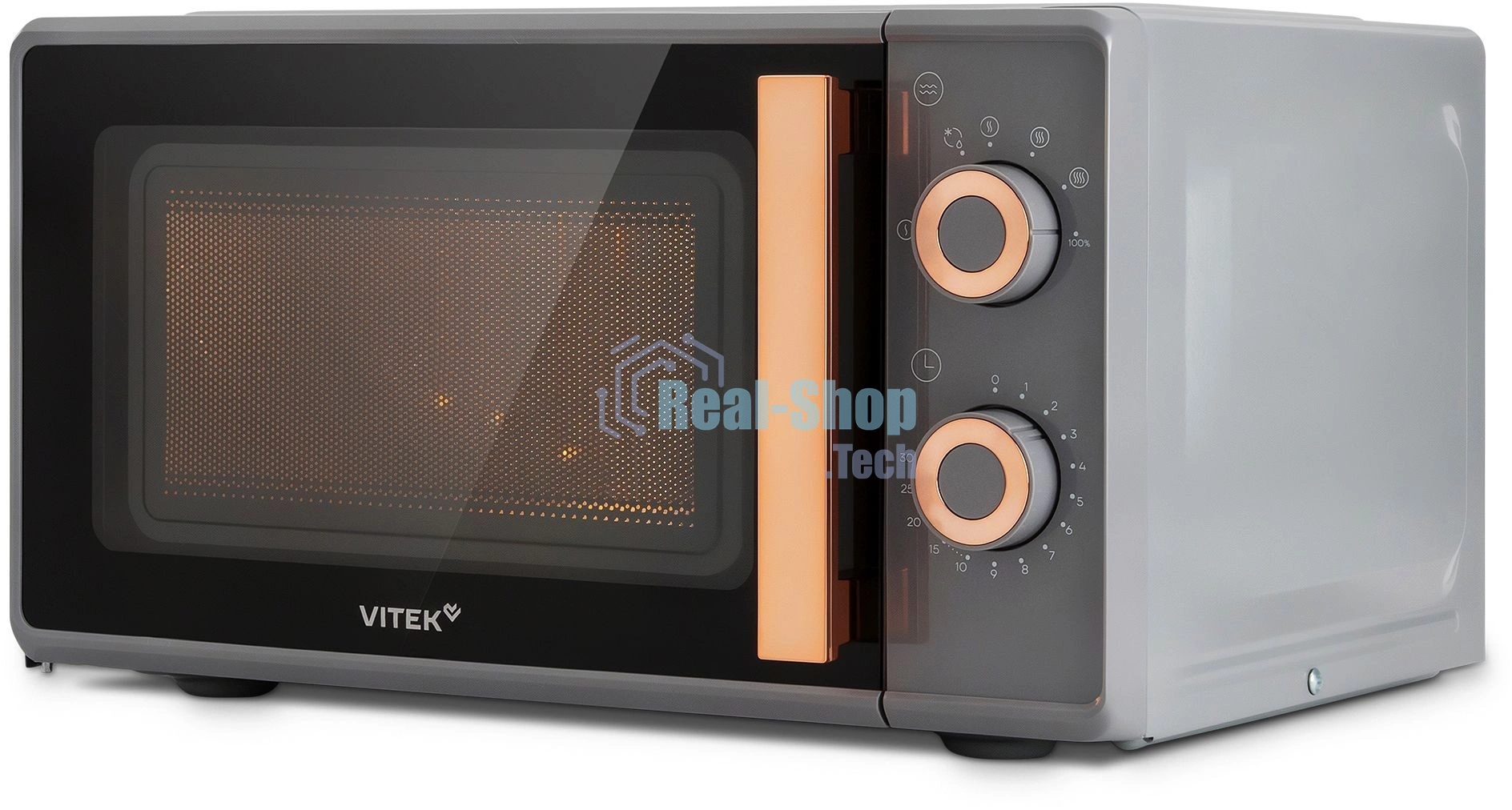 Микроволновая печь Vitek VT-MW1920 серый/золотистый, 20 л, 700 Вт, переключатели — поворотный механизм