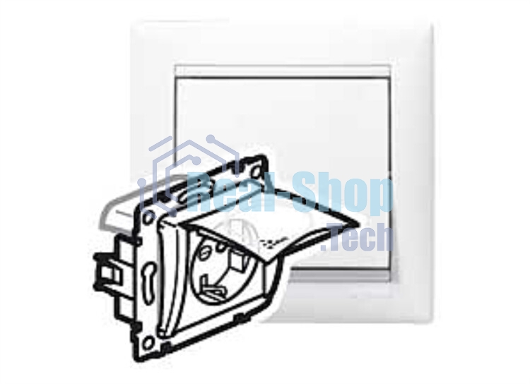 Розетка Legrand Valena 774220 влагозащищенная IP44 с заземлением с крышкой и защитными шторками (белая)
